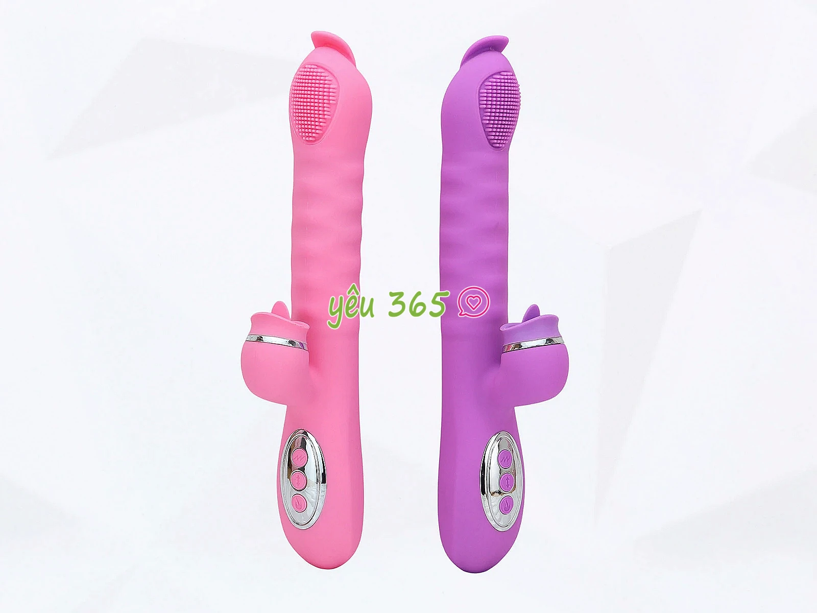 Máy mát xa lưỡi liếm 2 đầu Telescopic liếm, rung, thụt pin sạc, ấm nóng