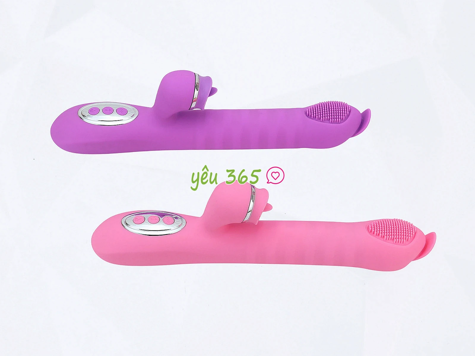 Máy mát xa lưỡi liếm 2 đầu Telescopic liếm, rung, thụt pin sạc, ấm nóng