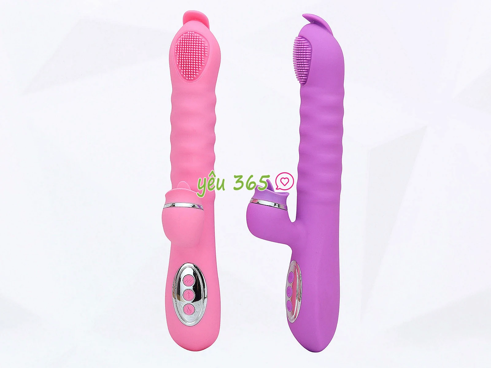 Máy mát xa lưỡi liếm 2 đầu Telescopic rung thụt ấm nóng pin sạc