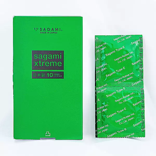 Bao cao su có gai Nhật Bản Sagami Xtreme Green Siêu Mỏng 10 bao