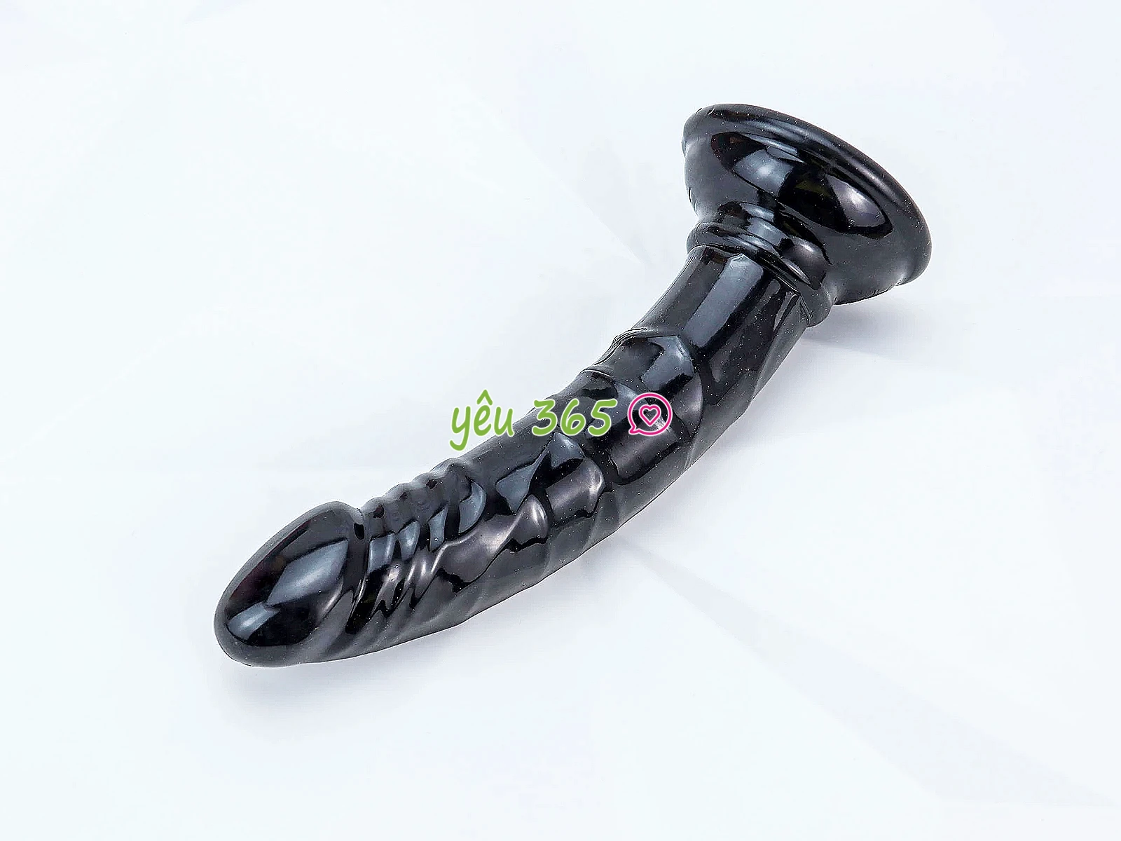 Dương vật giả silicon đen thân cong, có đế hít tường