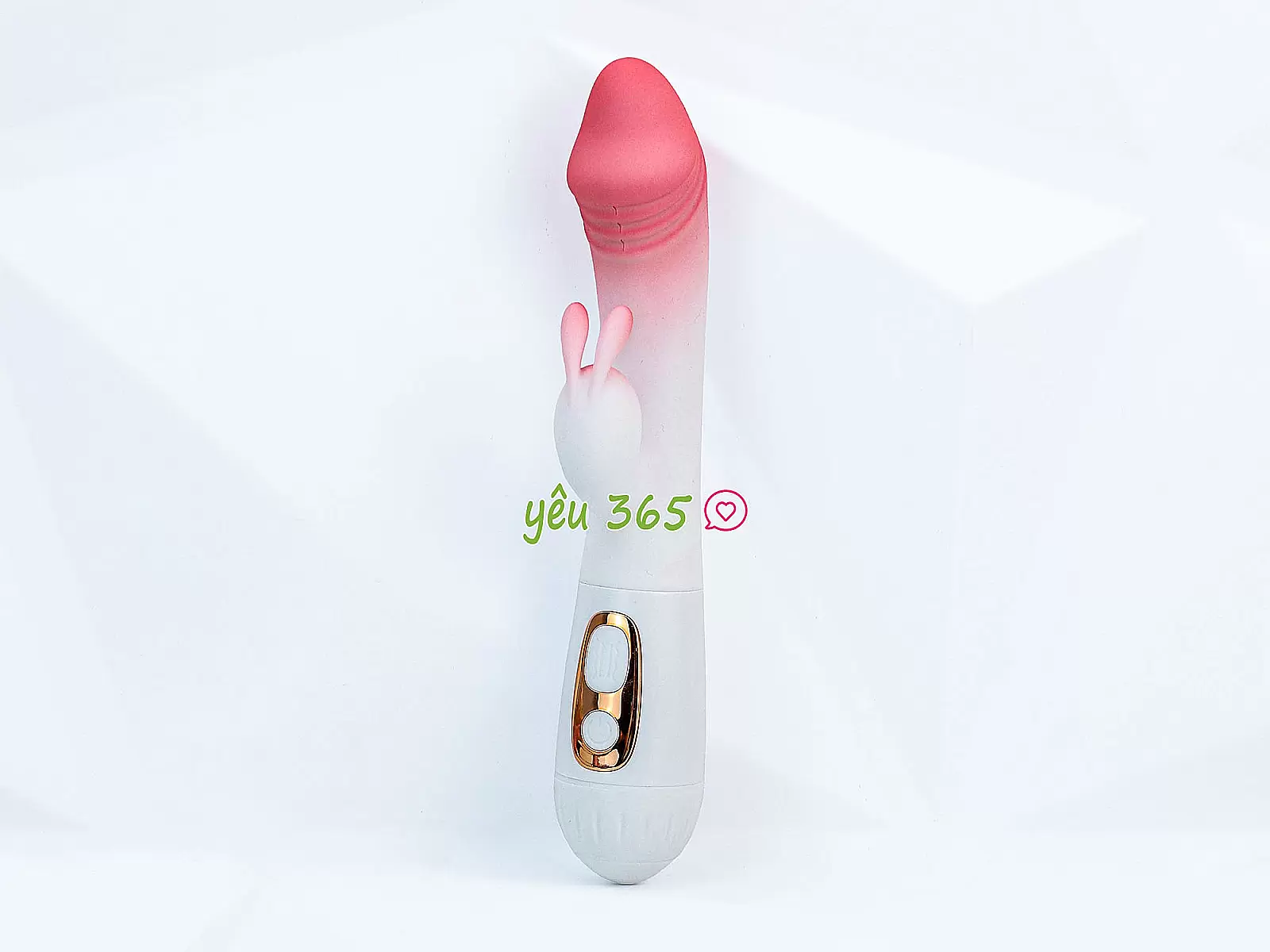 Dương vật giả đa năng có nhánh tai thỏ JIUAI trắng hồng pin sạc