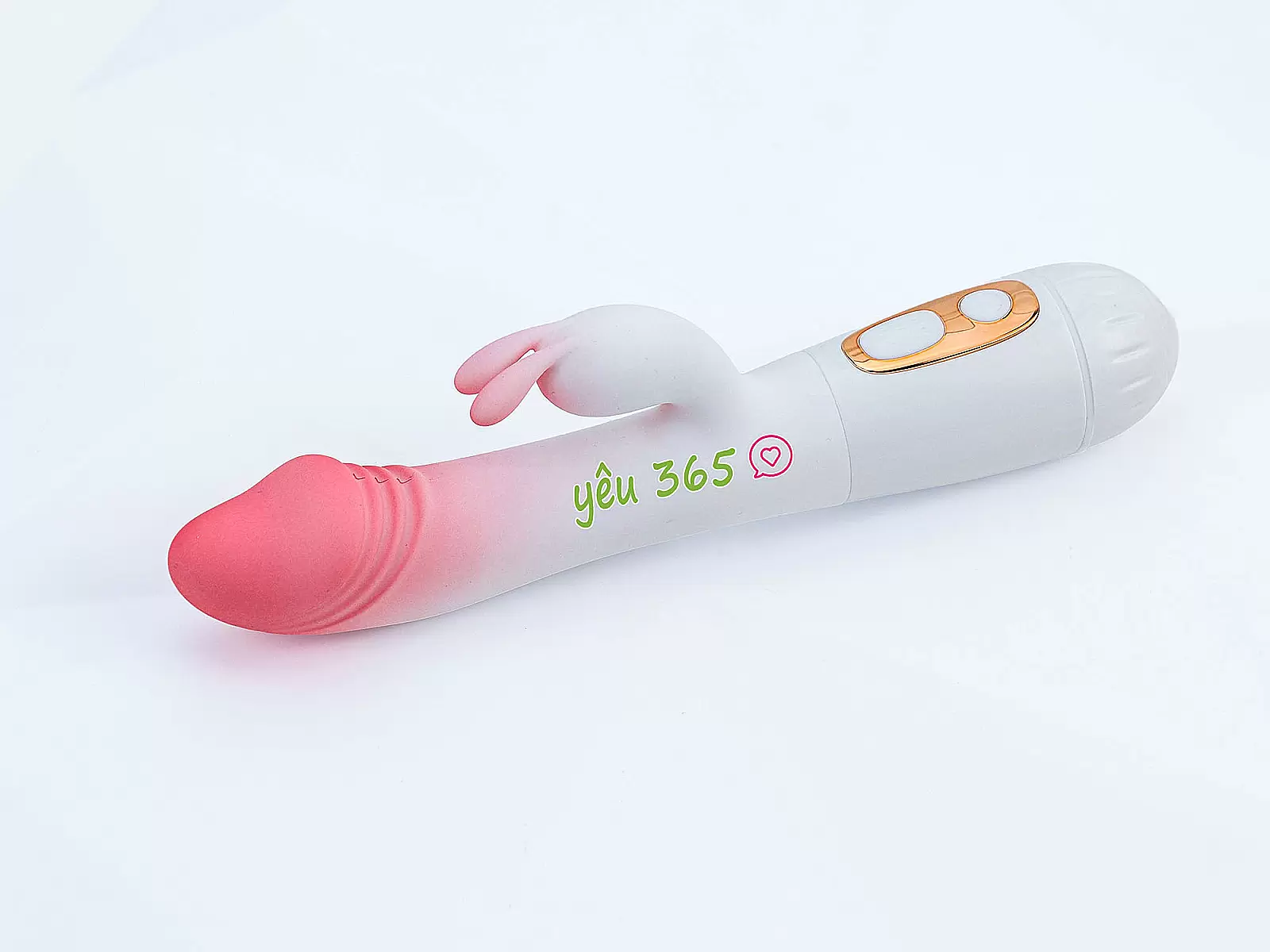 Dương vật giả đa năng có nhánh tai thỏ JIUAI trắng hồng pin sạc