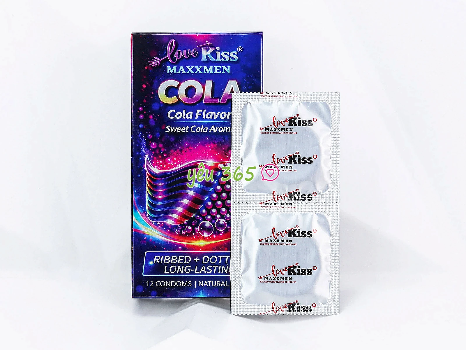 Bao cao su Love Kiss Maxxmen Cola hương Cola ngọt ngào, gân gai kích thích, hỗ trợ kéo dài thời gian