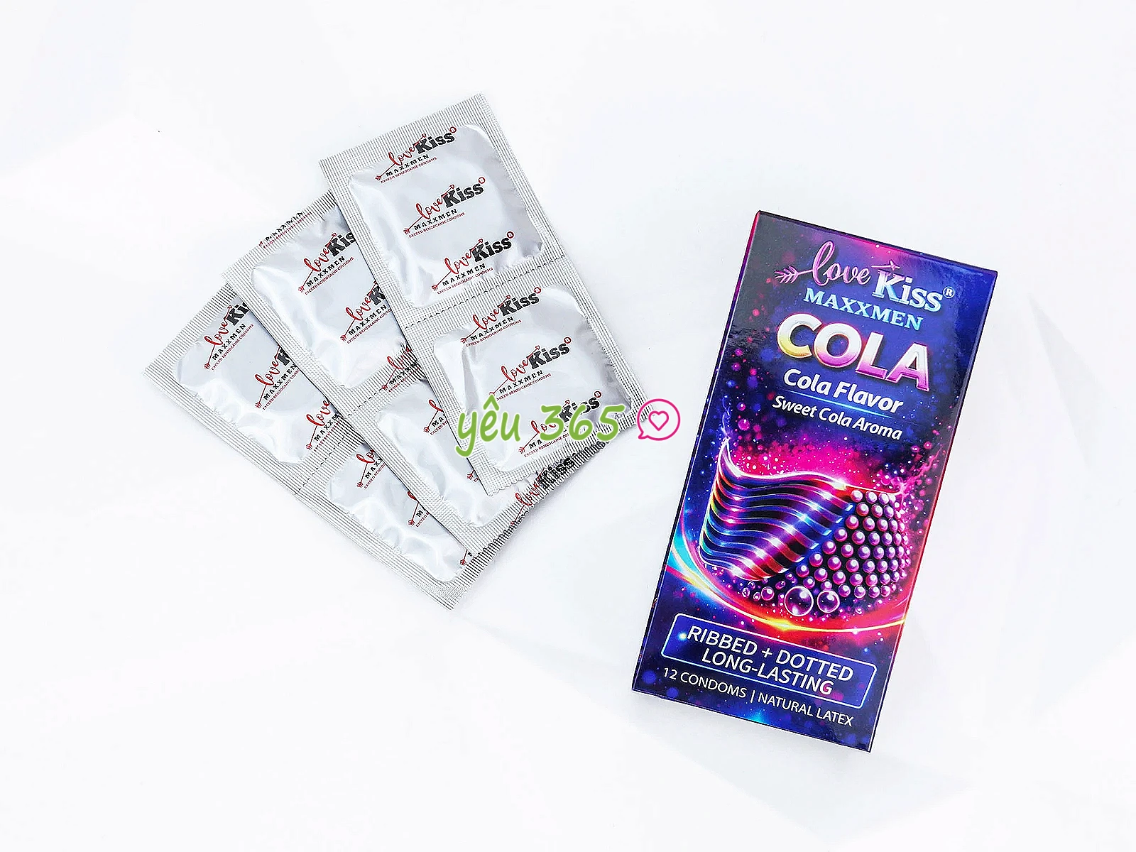 Bao cao su Love Kiss Maxxmen Cola hương Cola ngọt ngào, gân gai kích thích, hỗ trợ kéo dài thời gian