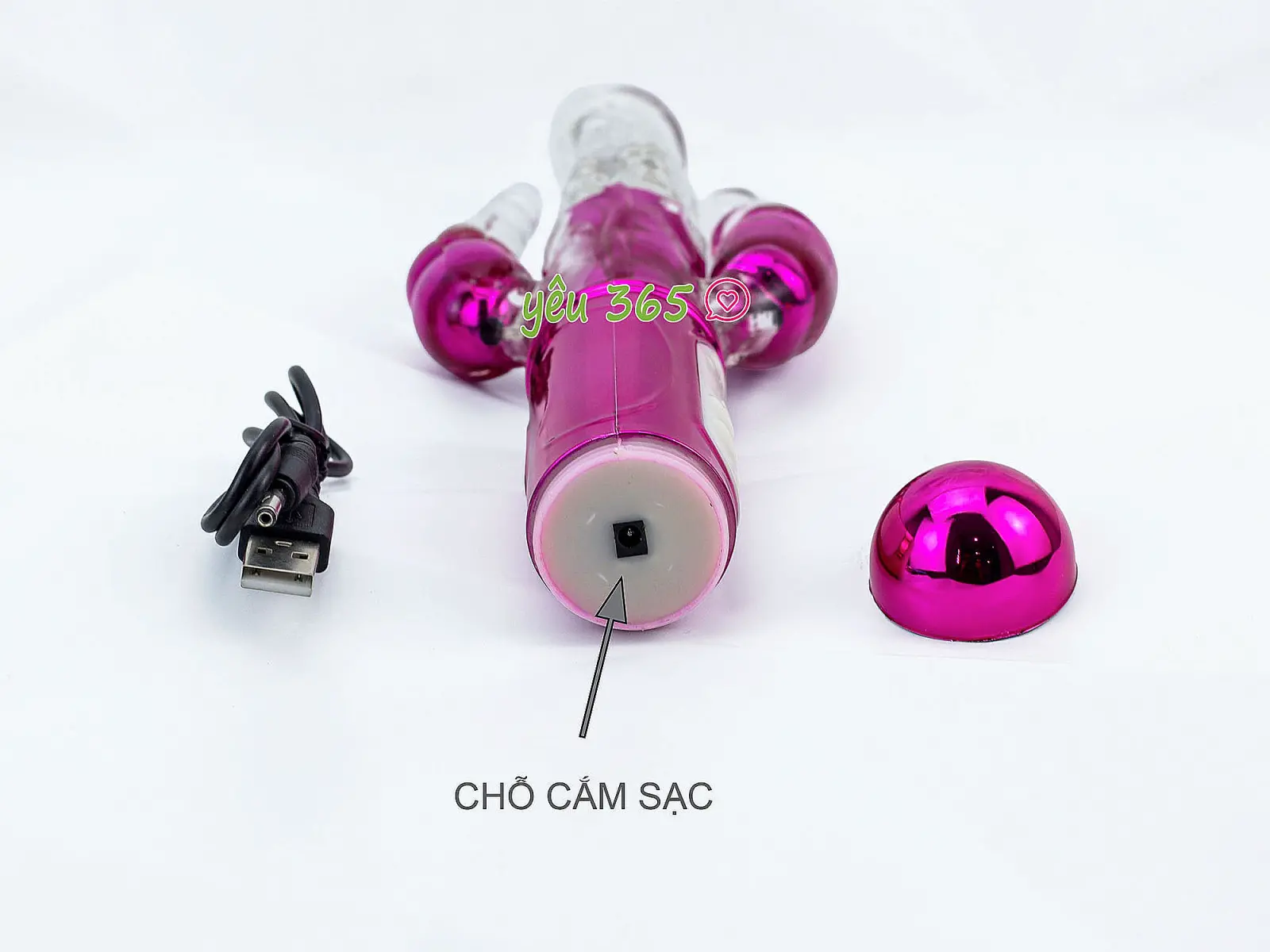 Dương vật giả 3 đầu rung, thụt, ngoáy pin sạc cao cấp