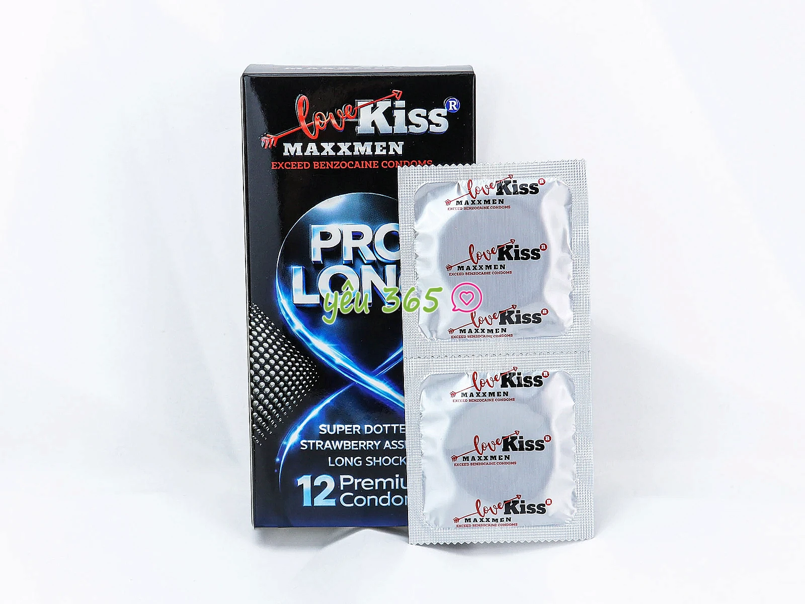 Bao cao su Love Kiss Maxxmen Pro Long 5in1 hương dâu quyến rũ, chấm nổi, hỗ trợ kéo dài thời gian