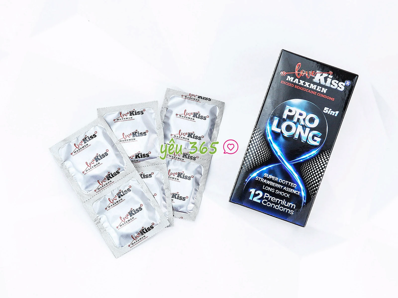 Bao cao su Love Kiss Maxxmen Pro Long 5in1 hương dâu quyến rũ, chấm nổi, hỗ trợ kéo dài thời gian