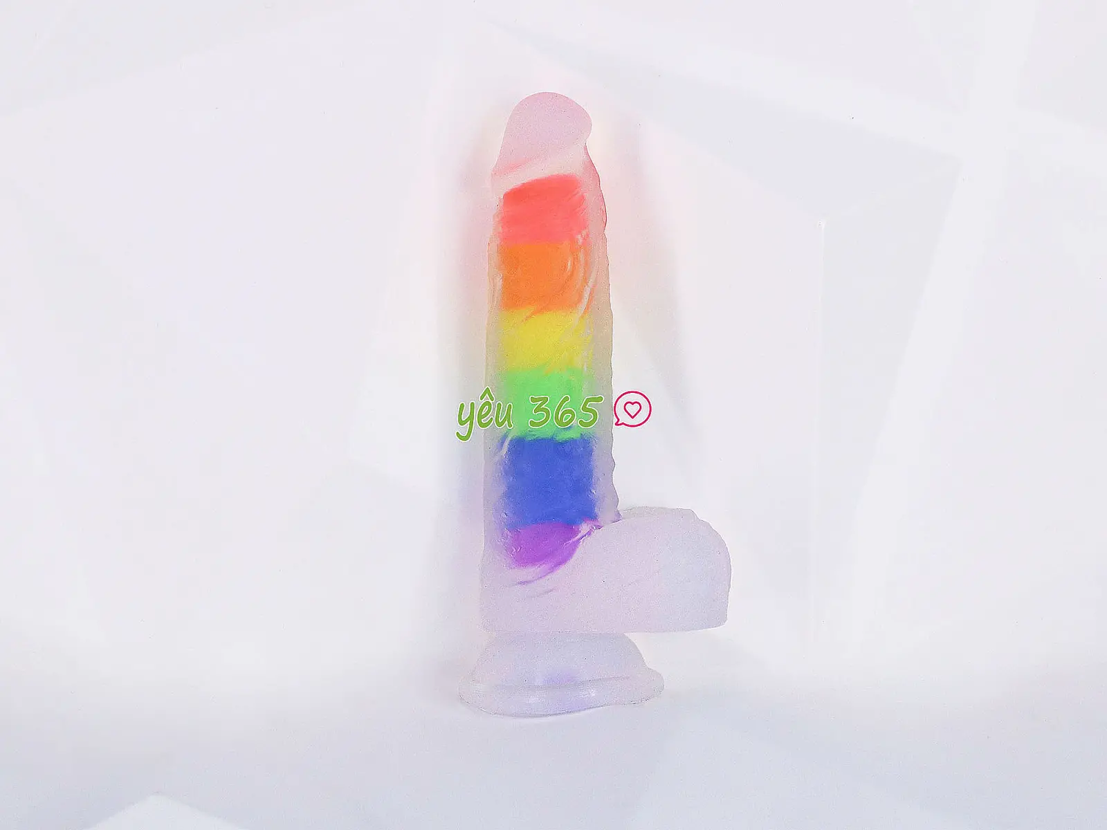 Dương vật giả có đế Jelly Dildo trong suốt 7 sắc màu cầu vồng