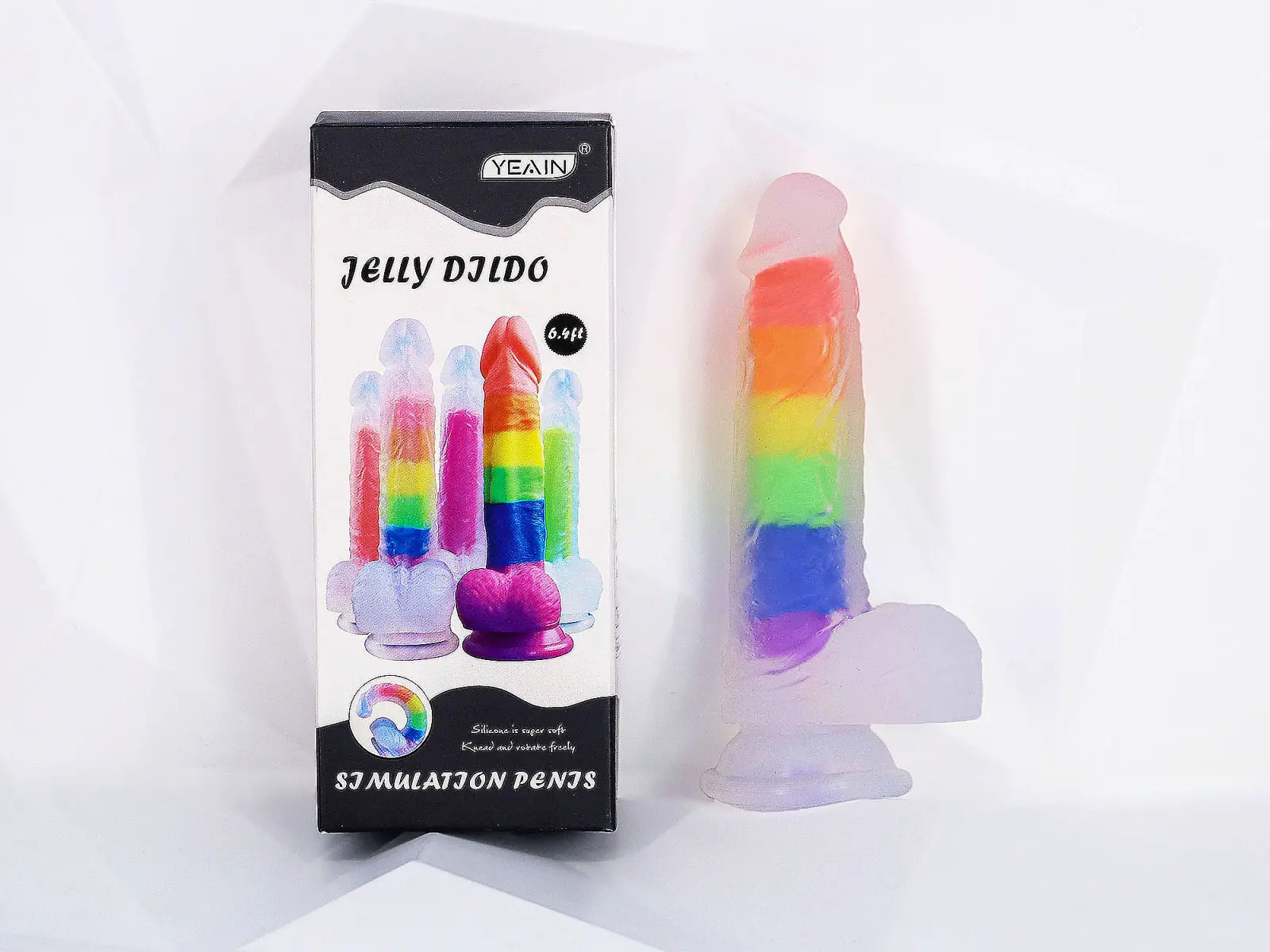 Dương vật giả c&oacute; đế Jelly Dildo trong suốt 7 sắc m&agrave;u cầu vồng